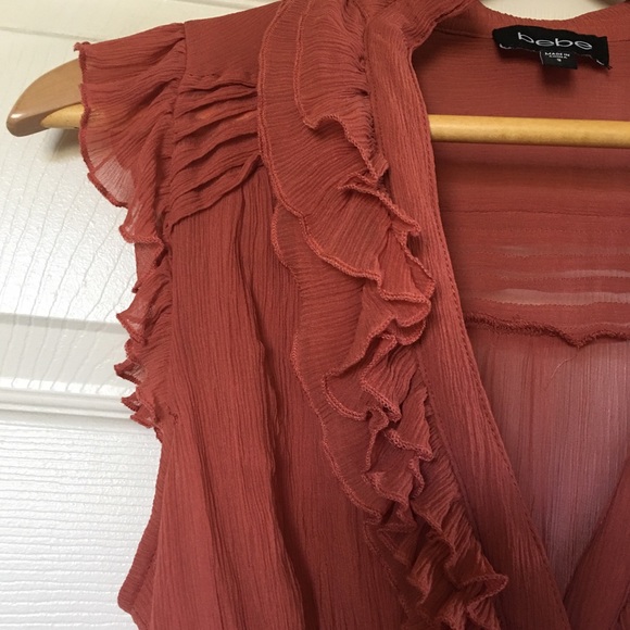 Bebe Vintage Blouse with Ruffles - Sheer Rust/Orange - Picture 2 of 6